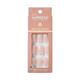 KISS imPRESS Bare but better Short Square Gel Press-On Nails, Glossy Light Pink, 30 Pieces