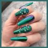 24 pcs Sparkling Green Coffin Ballerina Press On Nails with Rhinestones - Perfect for Women and Girls - Long-Lasting and Easy to Apply