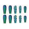 24 pcs Sparkling Green Coffin Ballerina Press On Nails with Rhinestones - Perfect for Women and Girls - Long-Lasting and Easy to Apply