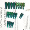 24 pcs Sparkling Green Coffin Ballerina Press On Nails with Rhinestones - Perfect for Women and Girls - Long-Lasting and Easy to Apply