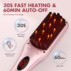 Enhanced Hair Straightener Heat Brush by MiroPure, 2-in-1 Ceramic Ionic Straightening Brush, Hot Comb with Anti-Scald Feature, Auto Temperature Lock &