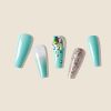 24pcs Colorful Rhinestone French Tip Press On Nails with Blue Glitter Gems - Full Cover Acrylics for Women - Stick On False Nails with Nail Glue