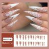 24pcs Shiny Rhinestone Stiletto Press On Nails with White Flower Design - Full Cover Glossy Acrylic Nails for Women and Girls (French Flower)