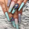 24pcs Colorful Rhinestone French Tip Press On Nails with Blue Glitter Gems - Full Cover Acrylics for Women - Stick On False Nails with Nail Glue