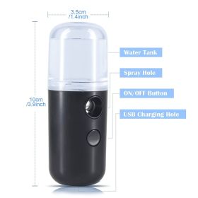 Portable Nano Facial Mist - Handy Steamer for Hydrating and Mist Hand Eyelash Extensions - 30ml USB Mist Handy Steamer for Facial Hydrating (Color: Black)