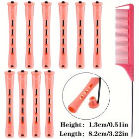 10pcs Professional Hair Perm Rods with Comb and Elastic Rubber Bands - Short Curlers for Perfect Hair Styling and Hairdressing (Color: Red/10pcs/0.51in)