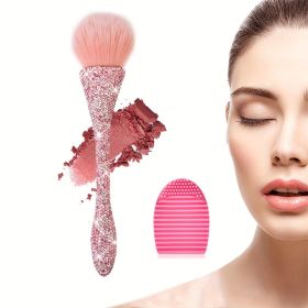 Crystal Mineral Powder Brush Nail Dust Brush Kabuki Makeup Brush Soft Fluffy Face Contouring Brush Blush Brush For Large Coverage Loose Powder Bronzer (Color: Pink Diamond Little Demon Loose Powder Blush Brush + Scrub)