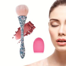 Crystal Mineral Powder Brush Nail Dust Brush Kabuki Makeup Brush Soft Fluffy Face Contouring Brush Blush Brush For Large Coverage Loose Powder Bronzer (Color: Blue Diamond Little Demon Loose Powder Blush Brush + Scrub)