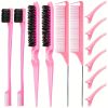 12 pieces Salon-Grade Nylon Teasing Brush Set with Double-Sided Design and Duckbill Clips for Smooth and Controlled Hair Styling